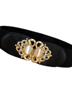 Vintage Design Stretchy Big Designer Broad Ladies Black Belt – Free Size