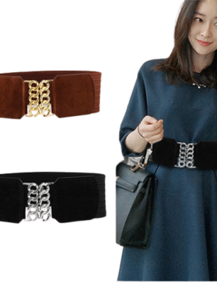 Vintage Design Stretchy Big Designer Broad Ladies Black Belt – Free Size