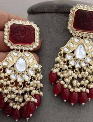 Maroon Chand Bali chandelier Earrings
